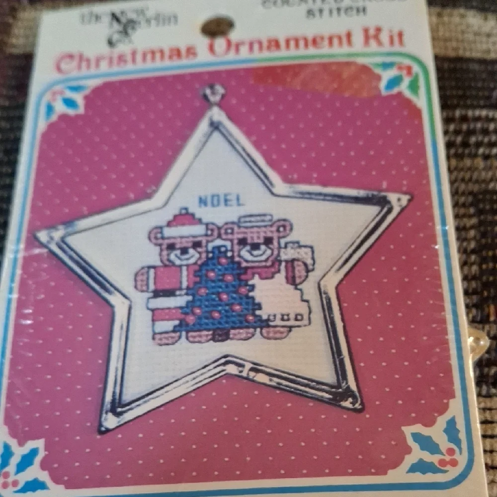 Christmas Ornament Kit - Pink Star Cross Stitch Vintage New In Package